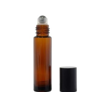 Amber Roll-On Bottle with metal ball and black lid