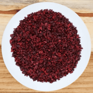 A picture of finely cut dried beetroot, which is used for snacks, smoothies and good for blood pressure.