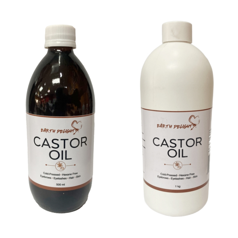 A collage of our 500ml and 1kg castor oil bottles